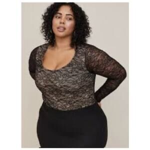Torrid Lace Bodysuit Women 3X Black Nude NEW
